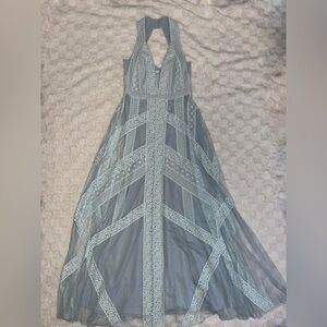 BCBGMAXAZRIA Raissa Halter Neck Maxi Evening Gown in Haze Combo • Size 10